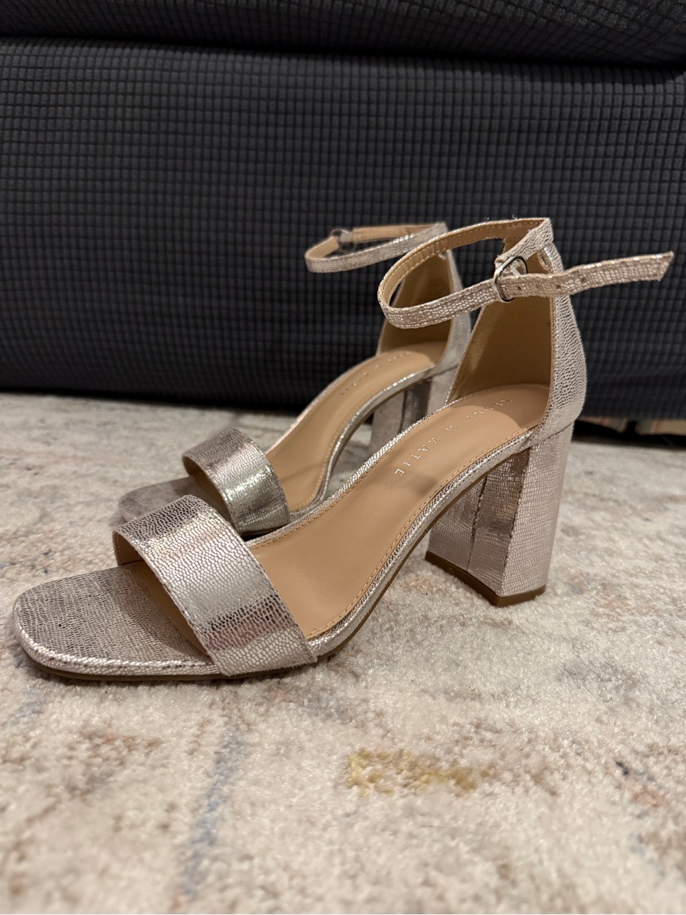 Kelly & Katie Metallic Ankle-Strap Block Heel Sandals - Silver